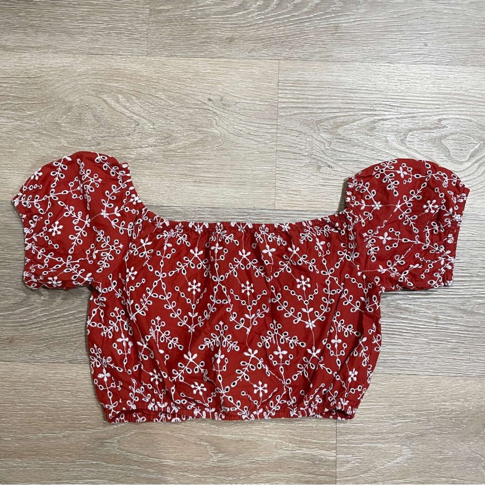 Red Embroidered Cropped Top - Picture 6 of 6